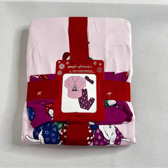 Simple Pleasures Pajama Set With Headband Size Large Cat Print Pink Magenta Pant - Picture 1 of 4
